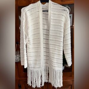 Zara BOHO Women’s Small Ivory Open-Knit Fringe Cardigan (oversized) Fits a Large
